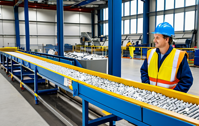 폐기물처리와 폐기물 관리법 변화 - Modern Recycling Facility**
"Inside a bright, clean, state-of-the-art recycling facility. Conveyor ...