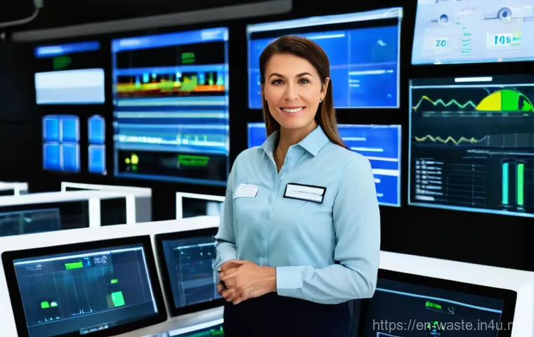 폐기물처리기사 실기시험 완벽 가이드 - **A Certified Environmental Professional in a Modern Control Room:** A mid-shot of a confident, dive...