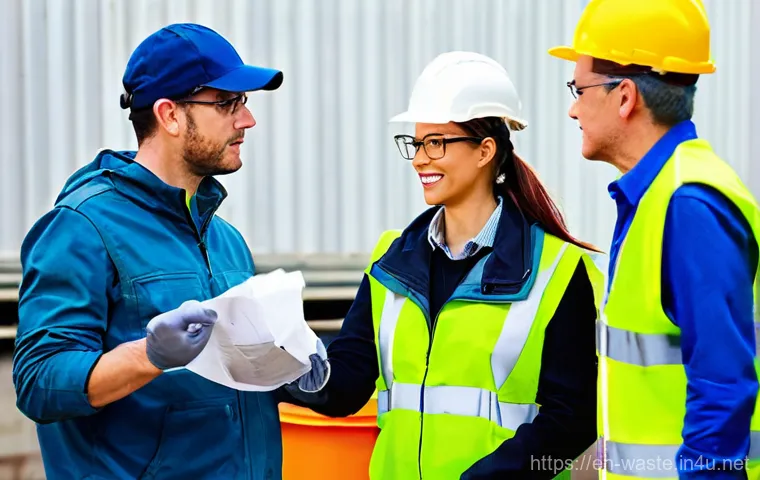 폐기물처리 기사시험 채점 방식 이해 - **Prompt 1: Field Application of Waste Management Expertise**
    A diverse group of three environme...
