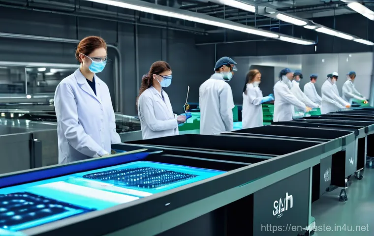 폐기물처리기사 시험 대비 문제은행 - **Prompt:** A highly advanced, clean, and brightly lit automated recycling facility. State-of-the-ar...