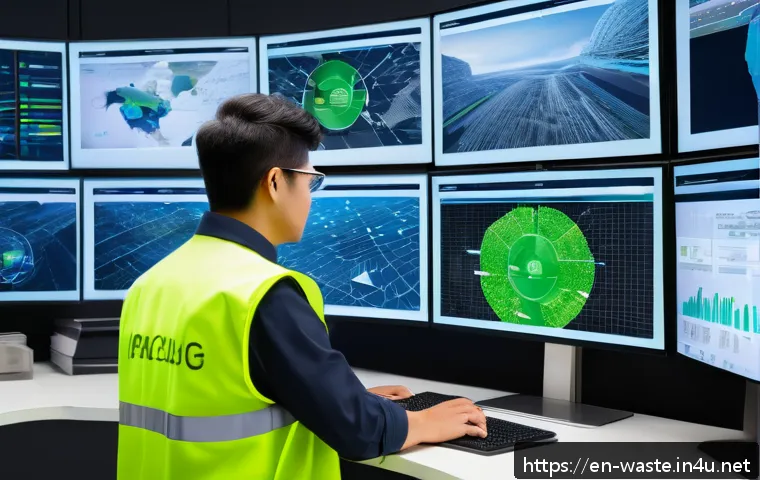 폐기물처리 경력직 이직 팁 - A professional waste management specialist in a modern recycling facility office, wearing business c...